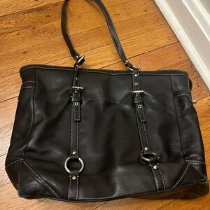 Coach black leather laptop / diaper / shoulder bag / tote